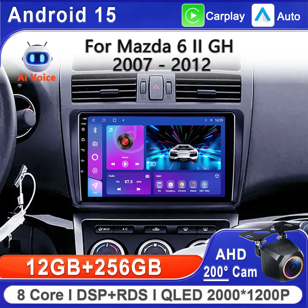 

2K Android 15 For Mazda 6 II GH 2007 - 2012 Car Radio Multimedia Video Player Navigation stereo GPS Head Unit No 2Din DVD