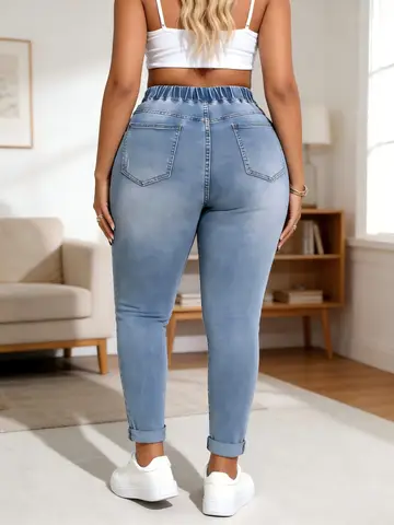 【HME】Jeans | Women Skinny Jeans High Waist Stretch Denim Pants Hip-Lifting Cuffed Ankle Y2K Aesthetic Casual Slim Trousers
