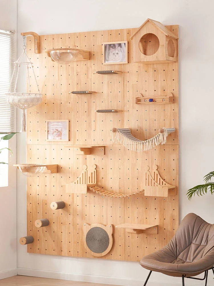 

raw cat climbing frame wall type hole board wall solid wood non-punching cat nest integrateshelf cat springboar