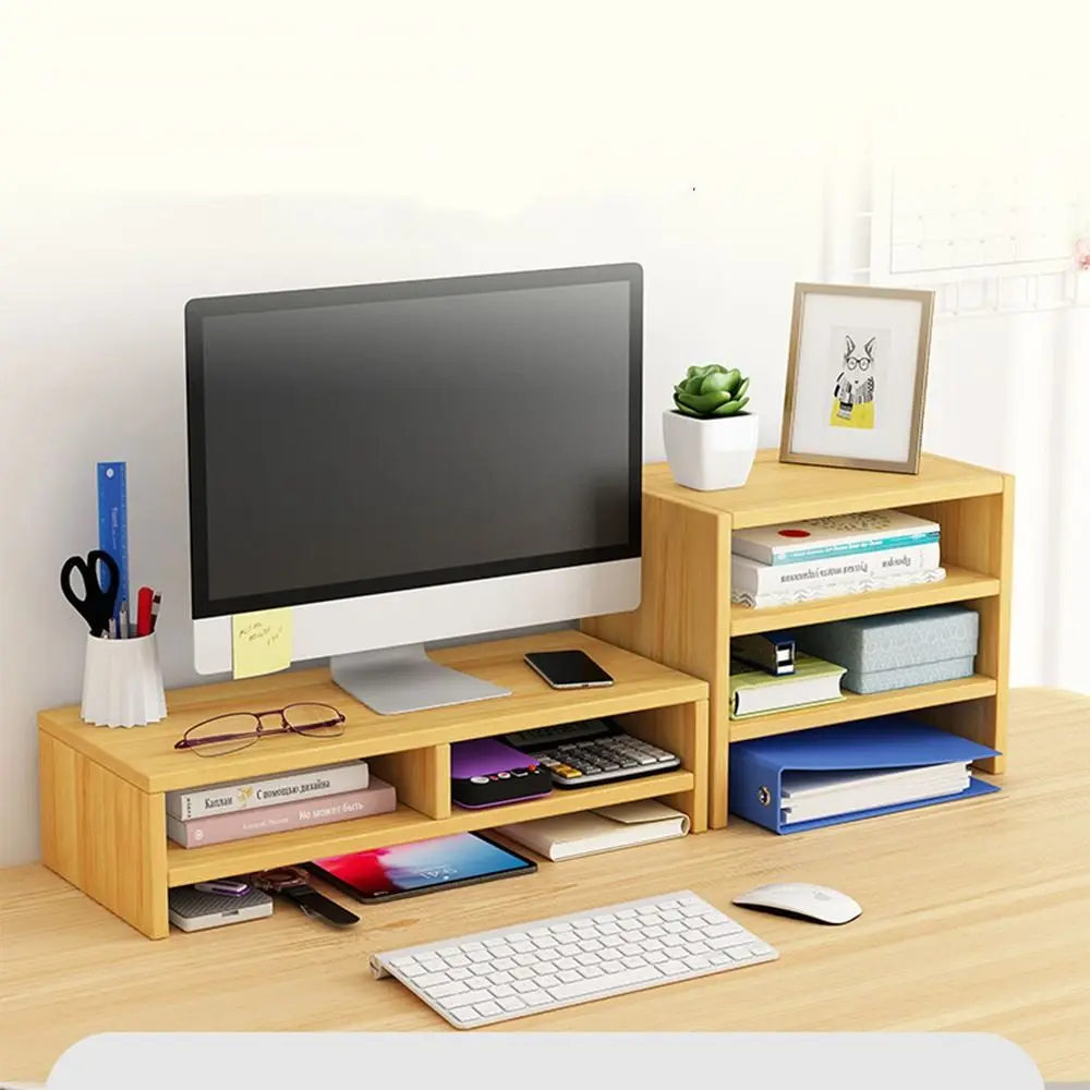 Stable Base Wood Desktop Computer Stand Eyesight Protection Easy Assemble Elevated Computer Holder Protect Cervical Spine
