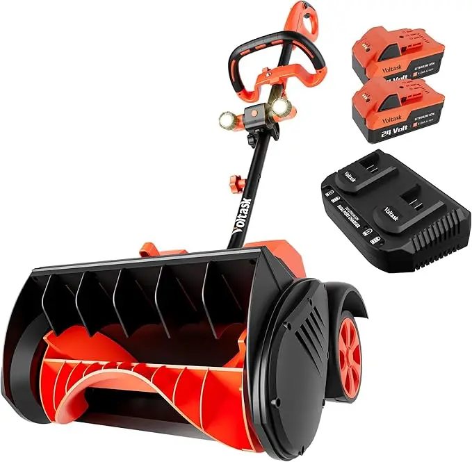 Cordless Snow Shovel with Wheels, 48V 16-Inch 4-Ah Brushless Cordless Snow Blower(2 * 24V Battery & Dual Quick Charger Included)