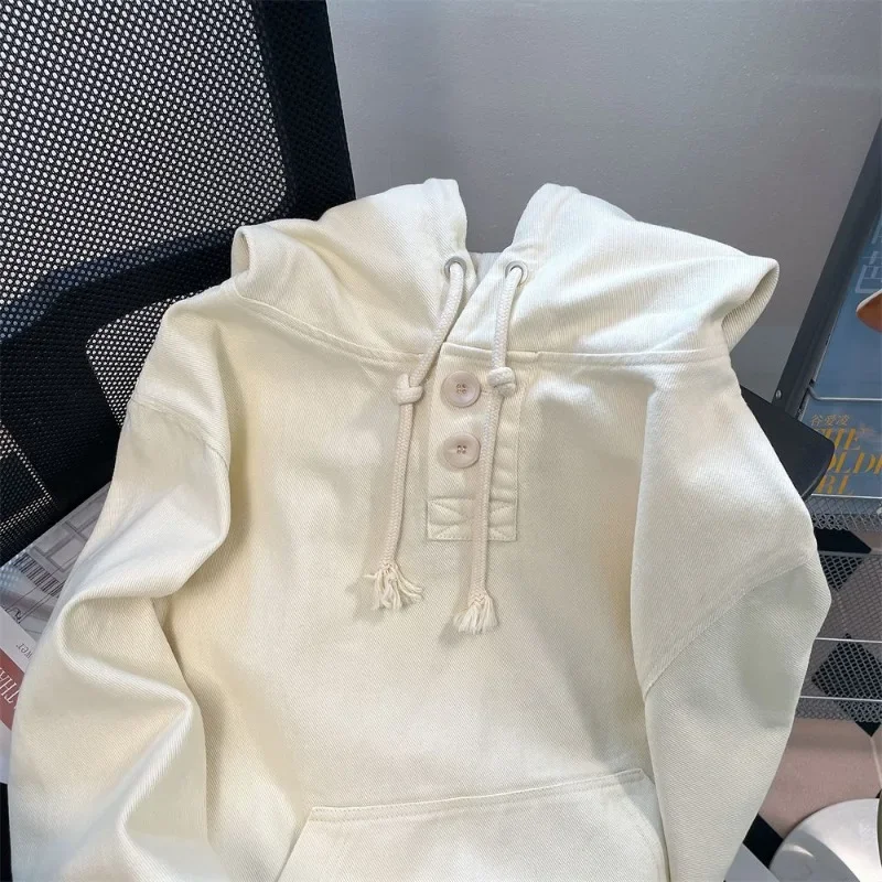 

Толстовки со шляпой для женщин, винтажные шикарные повседневные однотонные студенческие толстовки на шнуровке, корейская мода, классическая верхняя одежда на пуговицах, весна-осень