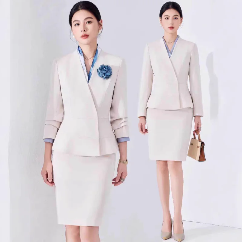 

Professional women's suit for spring and autumn, high-end elegant attire for flight attendants, hotel receptionists, jewelry sto
