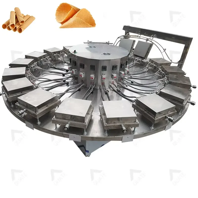 2026 CE Automatic Electric Rotary Type Multifunction Crispy Wafer Biscuit Roll Ice Cream Cone Making Machine