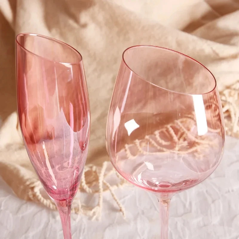 Pink Flamingo Slanted Champagne Wine Glasses Water Cup Set Crystal Light Luxury Retro Goblet Home High-Value Bordeaux Wine Glass