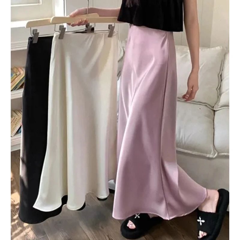 Elegant Skirt Women Fashion Chic High Waist Mid Length Skirt Korean Harajuku Preppy Style Office Ladies A Line Skirt New