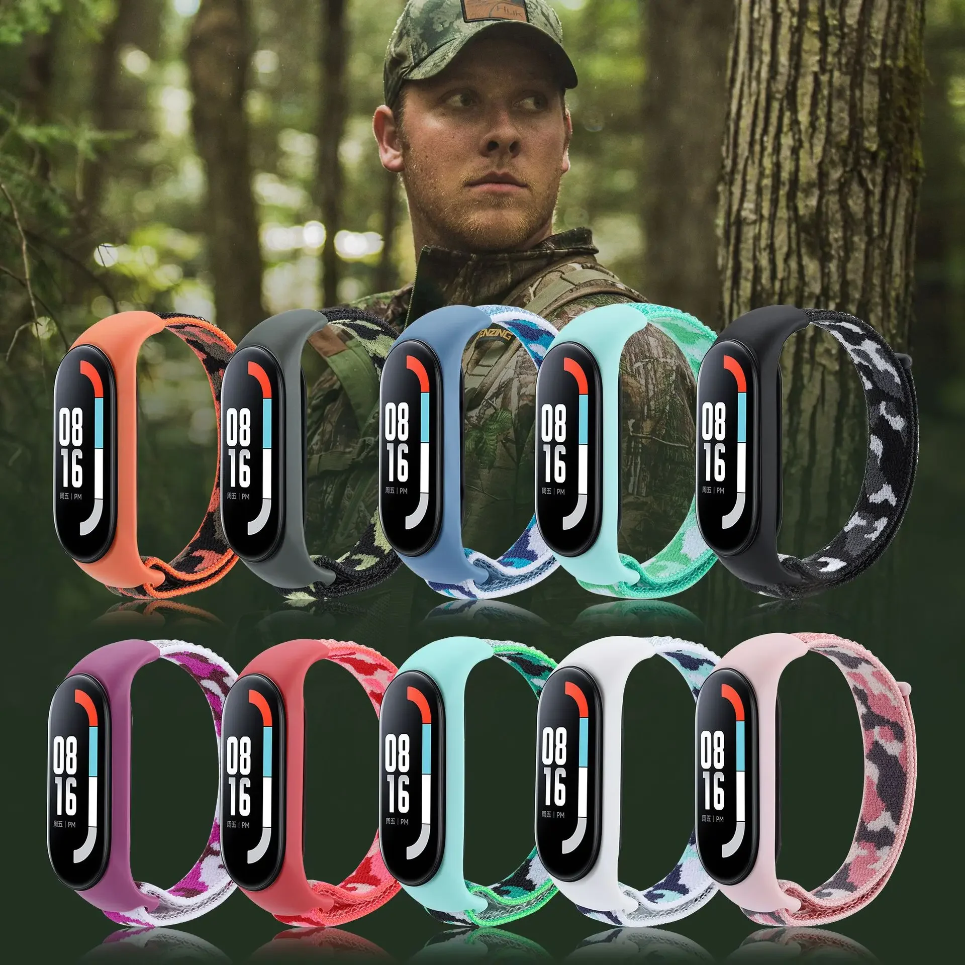 Нейлоновый ремешок с петлей для Xiaomi Mi Band 7, 6, 5, 4, 3, браслет для часов Mi Band 7, 6, 5, браслет в камуфляжном стиле, Miband 4 3, аксессуары
