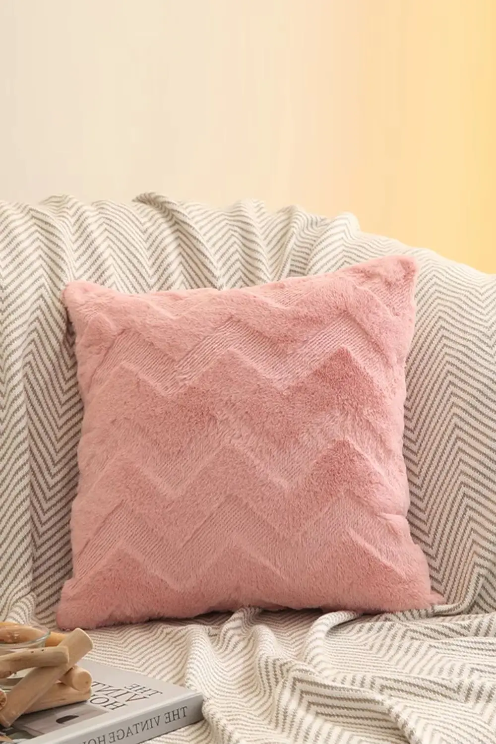 Decorative Faux Fur Sofa Throw Pillow Pink