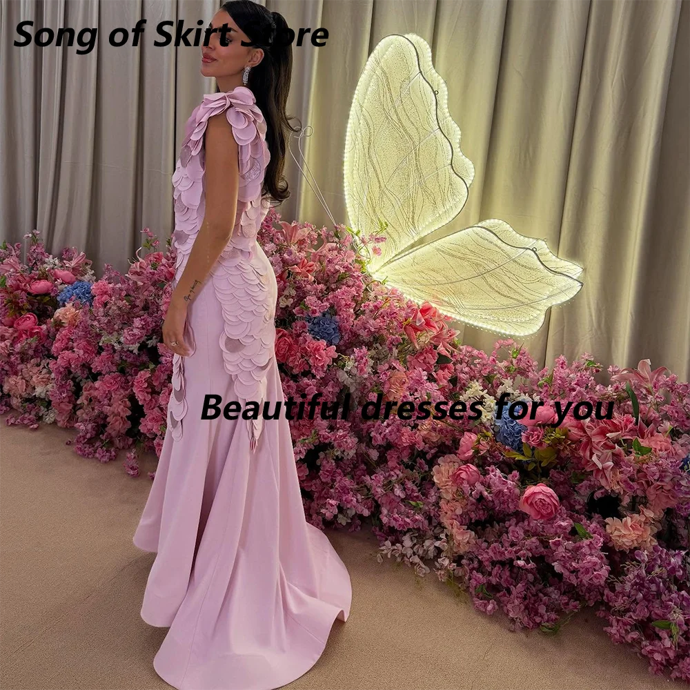 

Pink Evening Dresses Elegant Applique One Shoulder Boat Neck Evening Gowns Long Sleeves Mermaid Formal Party Dress Customized