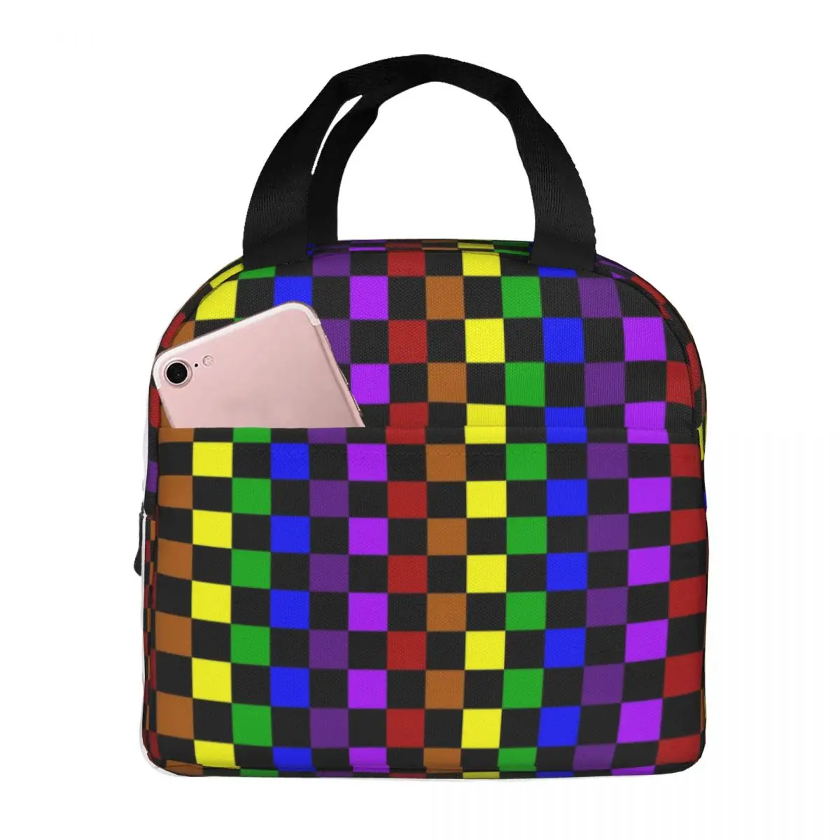 Classic Emo Chequered Rainbow Checkers Checkerboard Lunch Bag Men Women Thermal Cooler Insulated Lunch Box for School