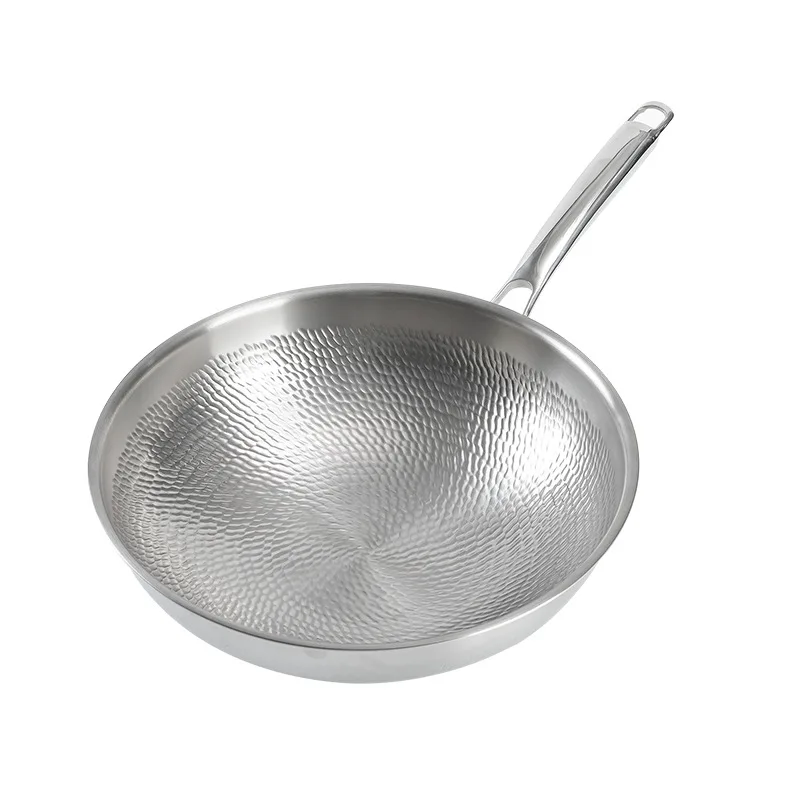 

Uncoated, titanium pan, three layers, stirfry, handmade, hammer pattern, household, non stick pan.