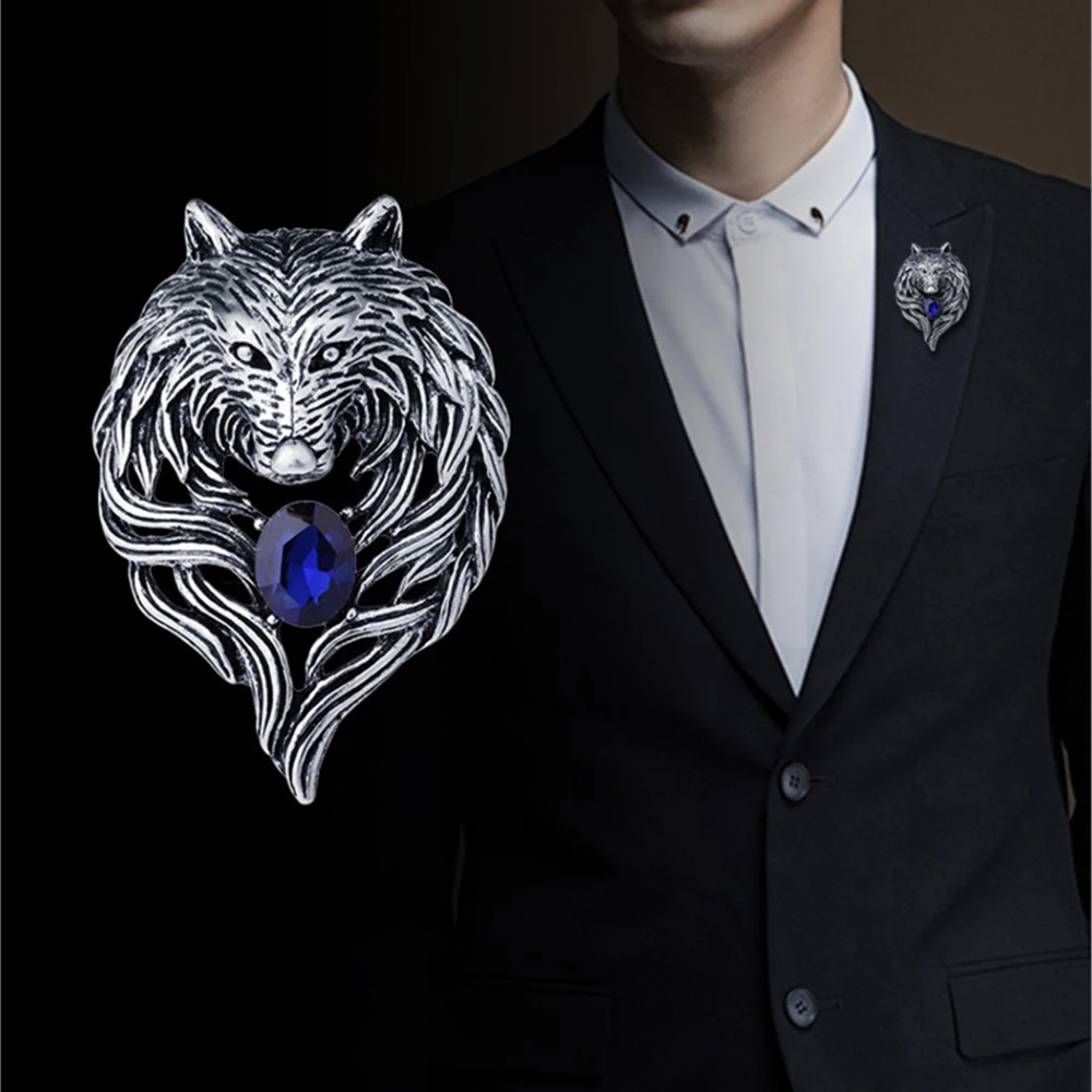 New Vintage Animal Wolf Brooche strass collare spille distintivo spille Fashion Suit Shirt abbigliamento gioielli per uomo accessori