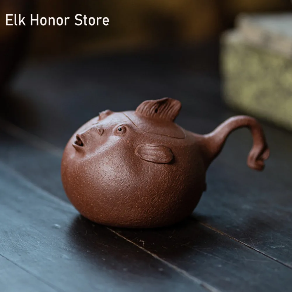 140ml Authentic Yixing Tea Pot Purple Clay Ball Filter Teapot Raw Ore Purple Mud Bionic Puffer Kettle Handmade Customized Teaset