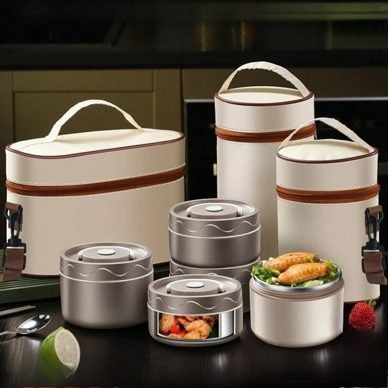 

Stainless steel thermal insulation lunch box, office worker bento box, student microwave oven heating lunch box set