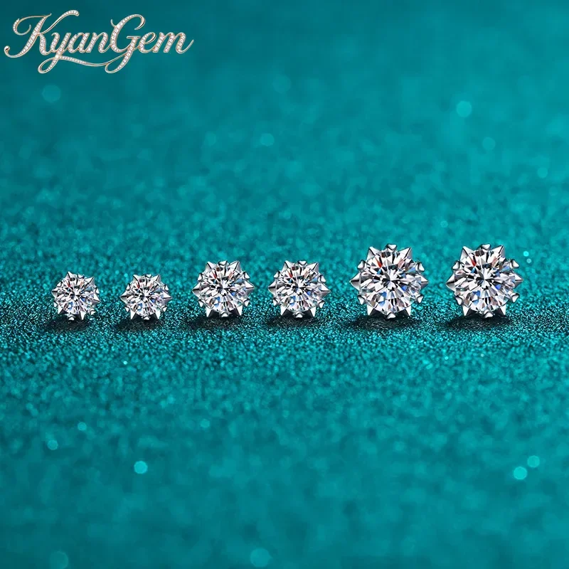 

KyanGem 18K Gold Inlaid Diamond Snowflake Women's Earrings PT950 Platinum Heart-shaped Six Claw Moissanite Jewelry Earrings