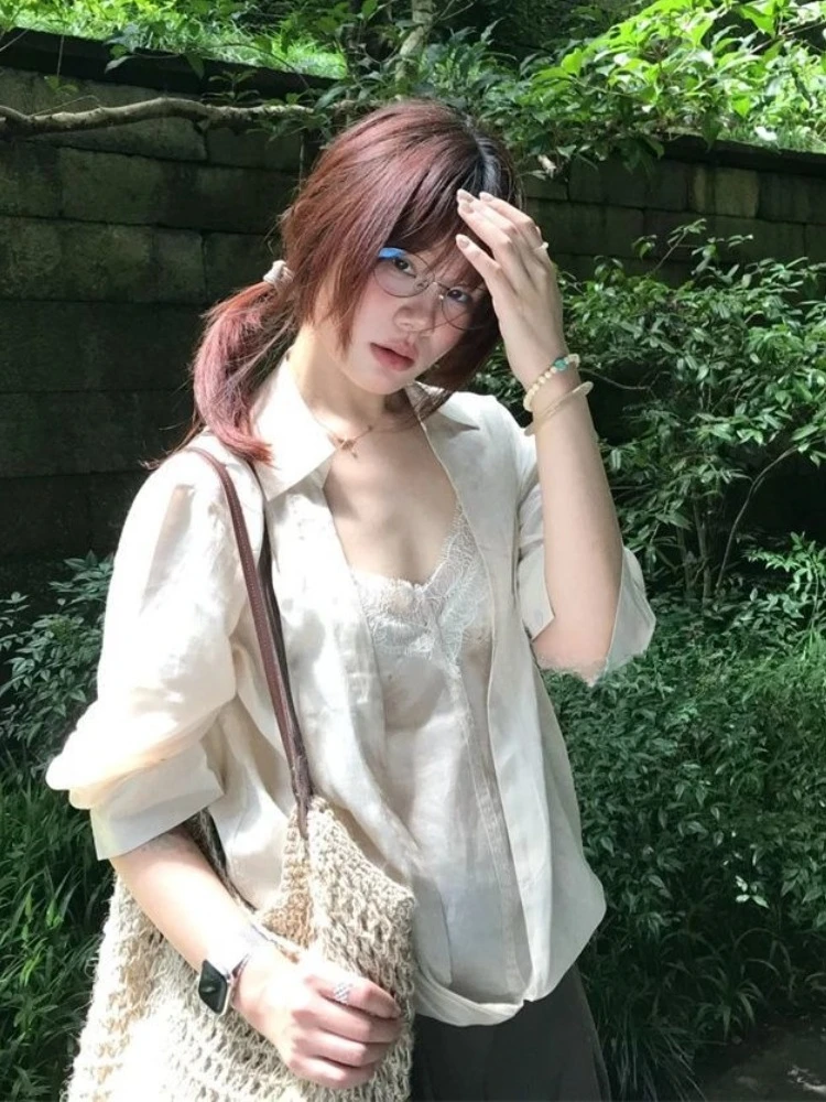 French Style Elegant Lace Stitching Fake Two Top Autumn Chic Solid Long-sleeved Shirts Korea Sexy Design Sense Slim Clothes 2025