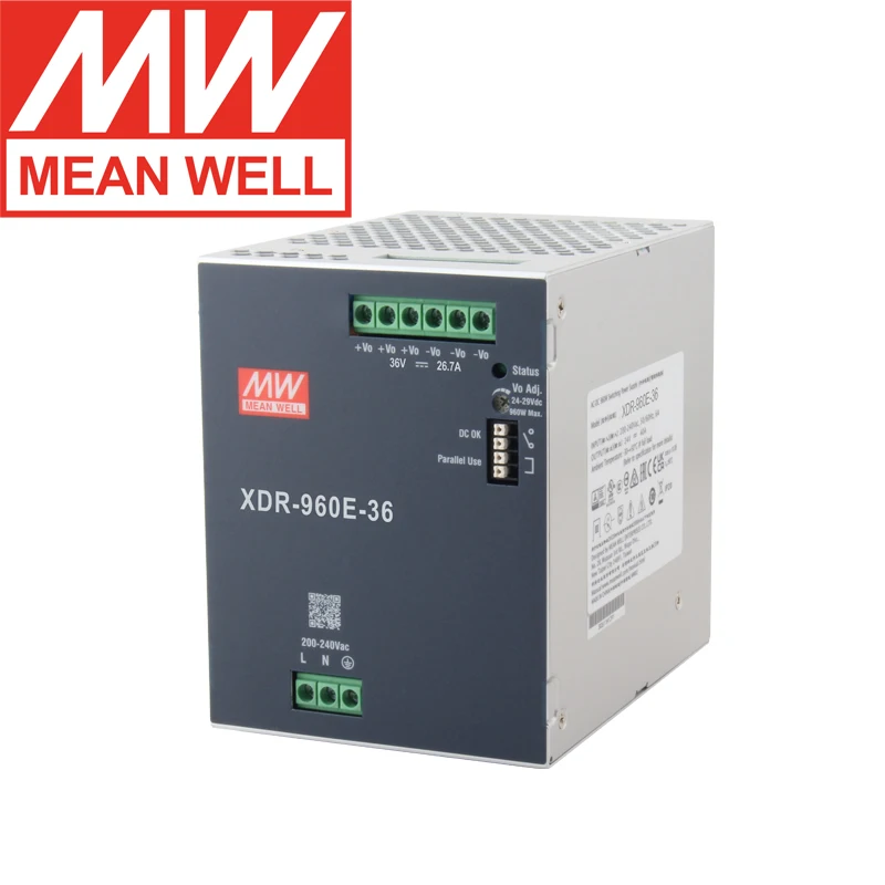 Original Mean Well XDR-960E 24V 36V 48V 960W Din Rail Power Supply With PFC Function