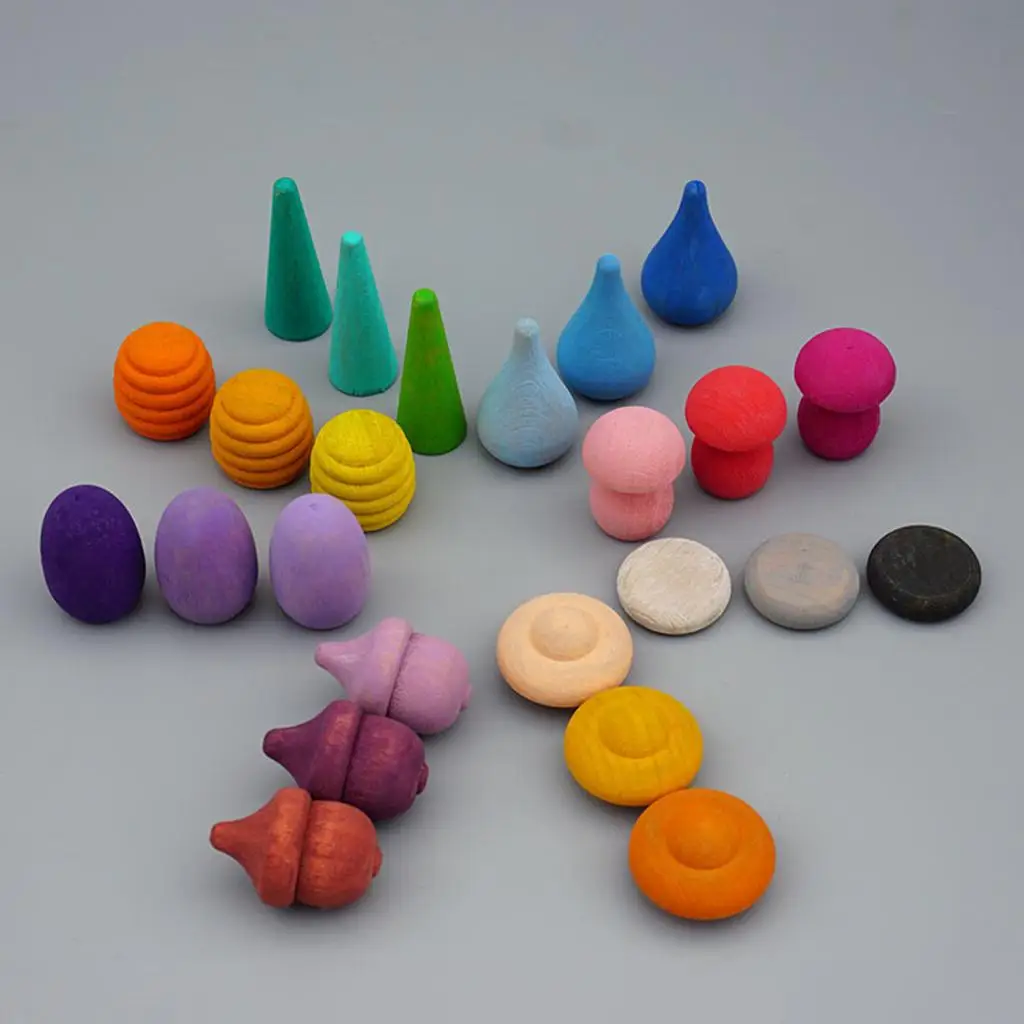 24 ชิ้นงานฝีมือไม้ธรรมชาติธรรมดาหมุดมินิตุ๊กตาเปล่ารูปร่างชิ้นส่วน DIY สําหรับเด็ก