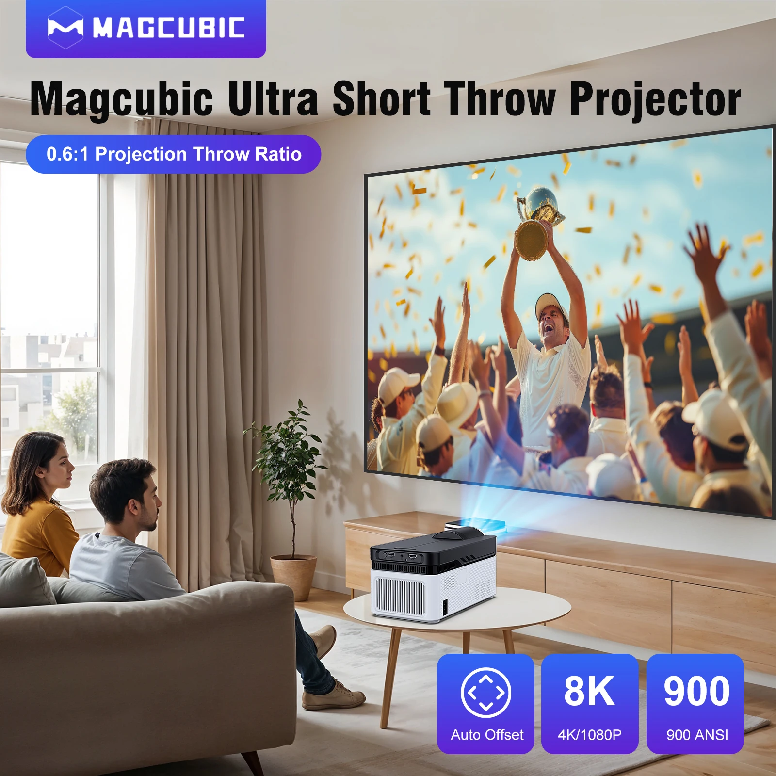 Magcubic Ultra-Kurzdistanz-Projektor HY450 mit Auto-Offset, 1080P, 8K, elektronischem Fokus, 900 ANSI, WiFi6, BT5.4, Allwinner H726, Sprachsteuerung – Detail 1