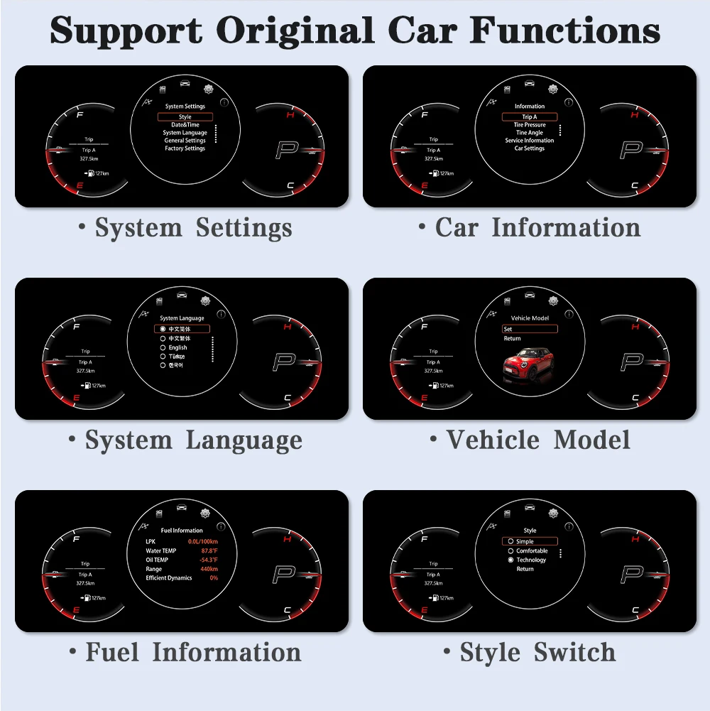 AUTOTOP 3,4" Tachometer Instrument für BMW MINI Cooper R55 R56 R57 2006-2014Auto LCD Dashboard Panel Linux Digital Cluster Fual – Detail 6