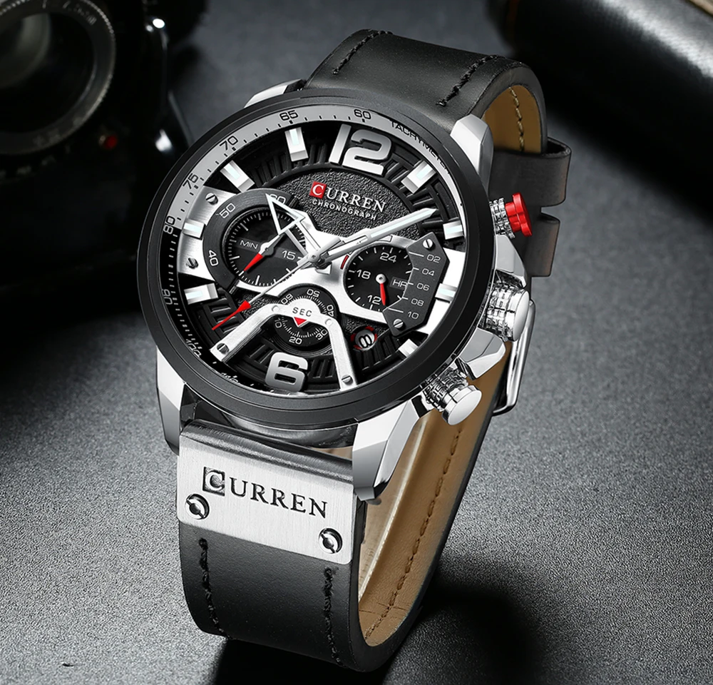 Relojes deportivos CURREN informales para hombre, reloj de pulsera de Cuero militar de lujo de marca superior, reloj de pulsera para hombre, reloj