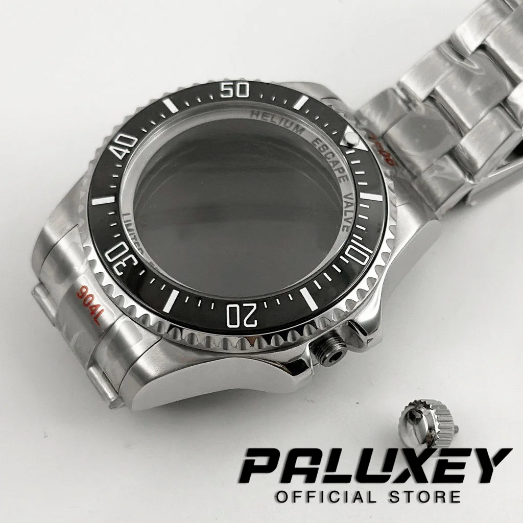 44MM Silver Sapphire Crystal DEEP SEA Homage Big Watch Case With Bracelet Compatible Fit NH35 NH36 NH34 NH38 NH39 NH70 Movement