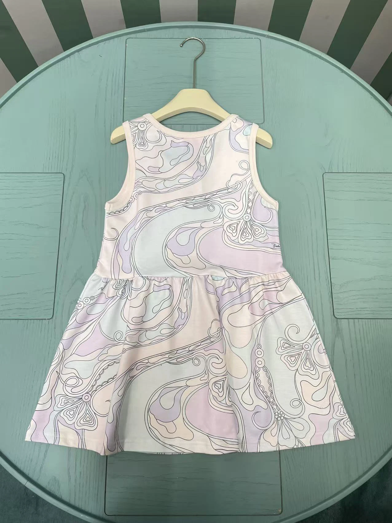 Girls Sleeveless Tank Dress Summer Light Purple Abstract Line Print A-line Skirt Toddler Kids Casual Princess Dress