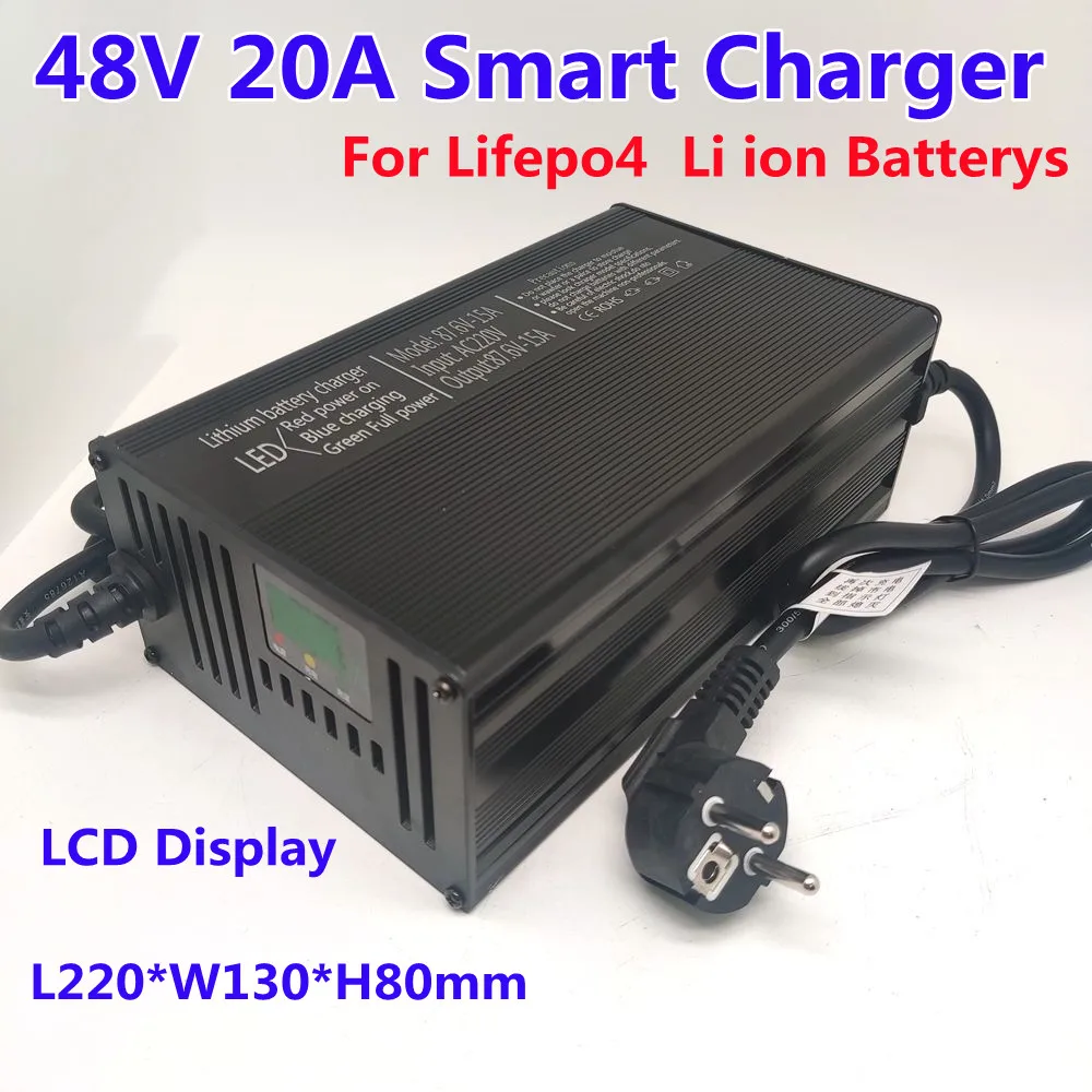 

48V 20A fast smart charger 54.6V 58.8V 58.4V 54.8V Lithium Li-ion Lipo Lifepo4 AGM GEL lead acid scooter battery 13s 14s 15s 16s