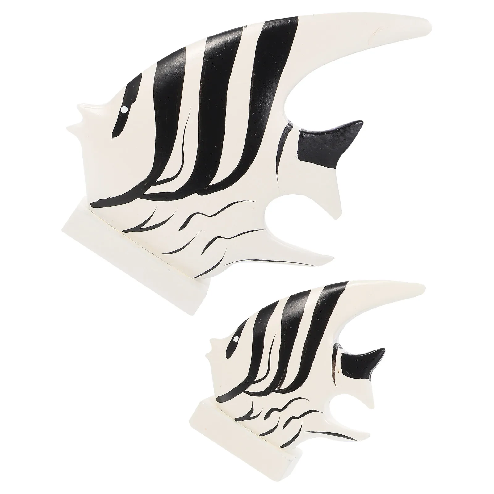 2Pcs Black White Striped Fish Decor Mediterranean Style Wooden Fish Adornment for Home Desktop Bedroom Room Decor