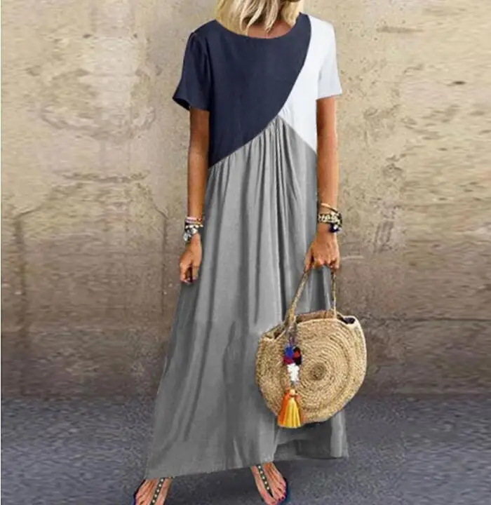 Vestidos de mujer Vestidos largos para mujer Vestidos Vestido casual Playa Patchwork Color Manga corta Vestido casual suelto de talla grande
