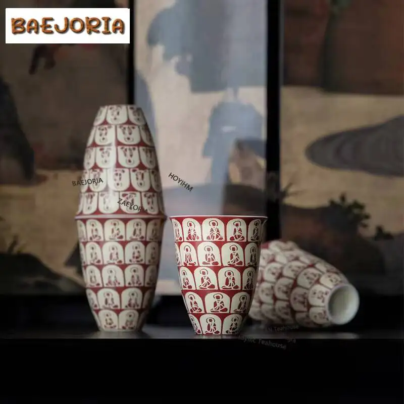 2pc/set Chinese Thousand Buddhas Ceramic Tea Cup Tasting Juxiang Cup High Master Cup Drinking Meditation Cup Kung Fu Teaset 30ml