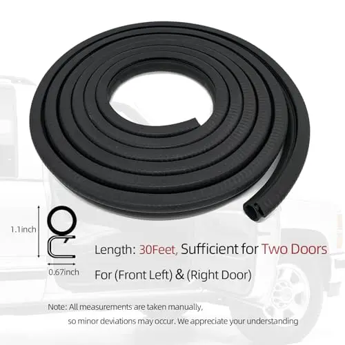 

30Feet Black Rubber Door Weatherstrip Seal For Front Left And Right Two Doors 1988-2000 C1500-C3500 K1500-K3500