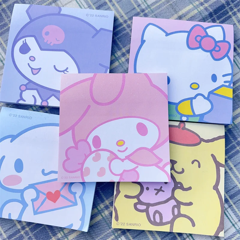 50Pcs Kawaii Anime Hello Kitty Sanrio Sticky Notes Cartoon Kuromi Cinnamoroll Sticky Notes Thickened Student Message Stickers