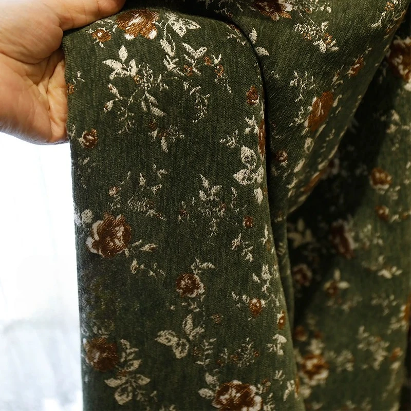 French Medieval Green Oil Painting Jacquard Thickened Chenille Curtains for Living Room Bedroom Partition Curtains Customized