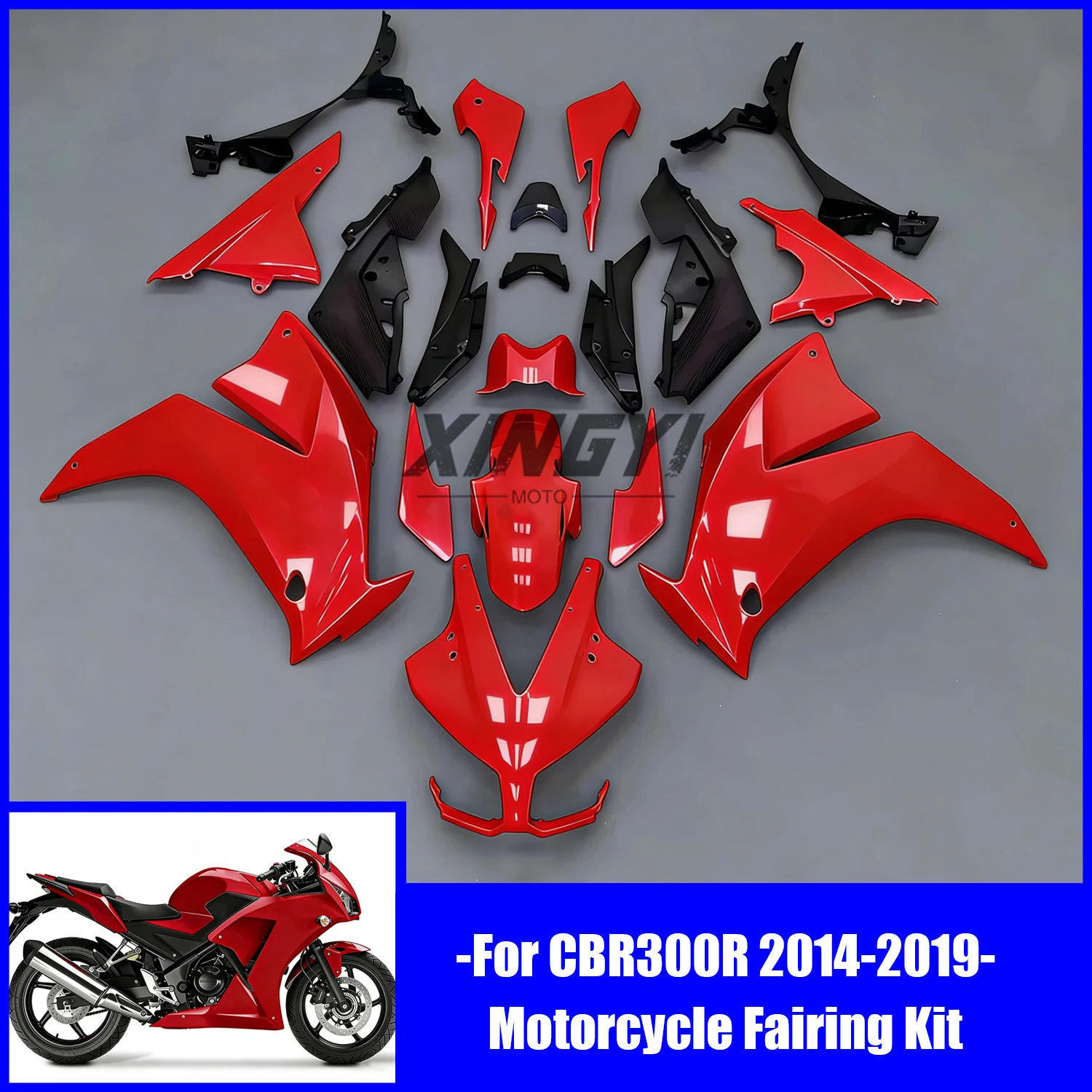 Nuevo Kit de Carenado de Plástico ABS para Motocicleta, Moldeado por Inyección, Compatible con Honda CBR300R 2014-2019, Rojo CBR 300 15 16 17