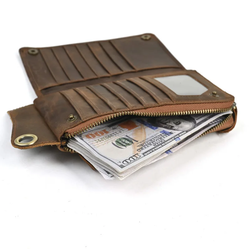 Genuine Leather Men's Clutch Bag Large Capacity Casual Handbag Multi-functional Wallet with Card Slots Zipper Phone Bag