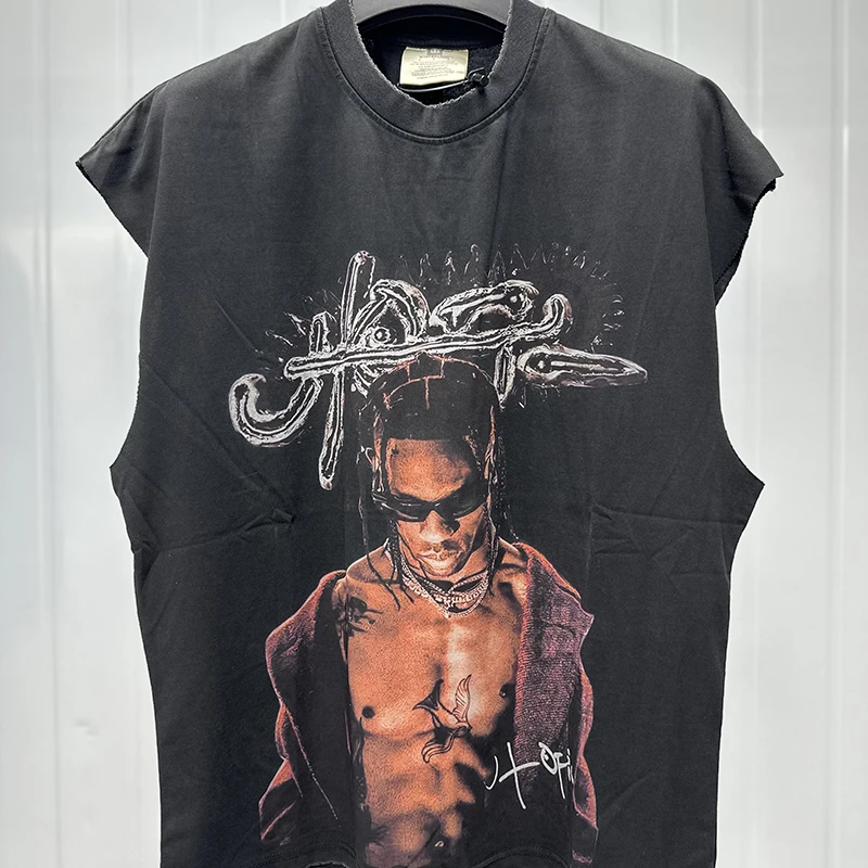 2026 New Cactus Jack Men's American Streetwear Print Tank Top Loose Fit Washed…