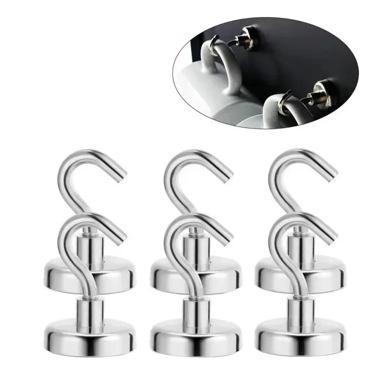 1-6PCS Metal Strong Magnet Hook Practical Load Bearing Hookmagnetic Suction Cup Non Perforated Hook For Home Kitchen Living Room