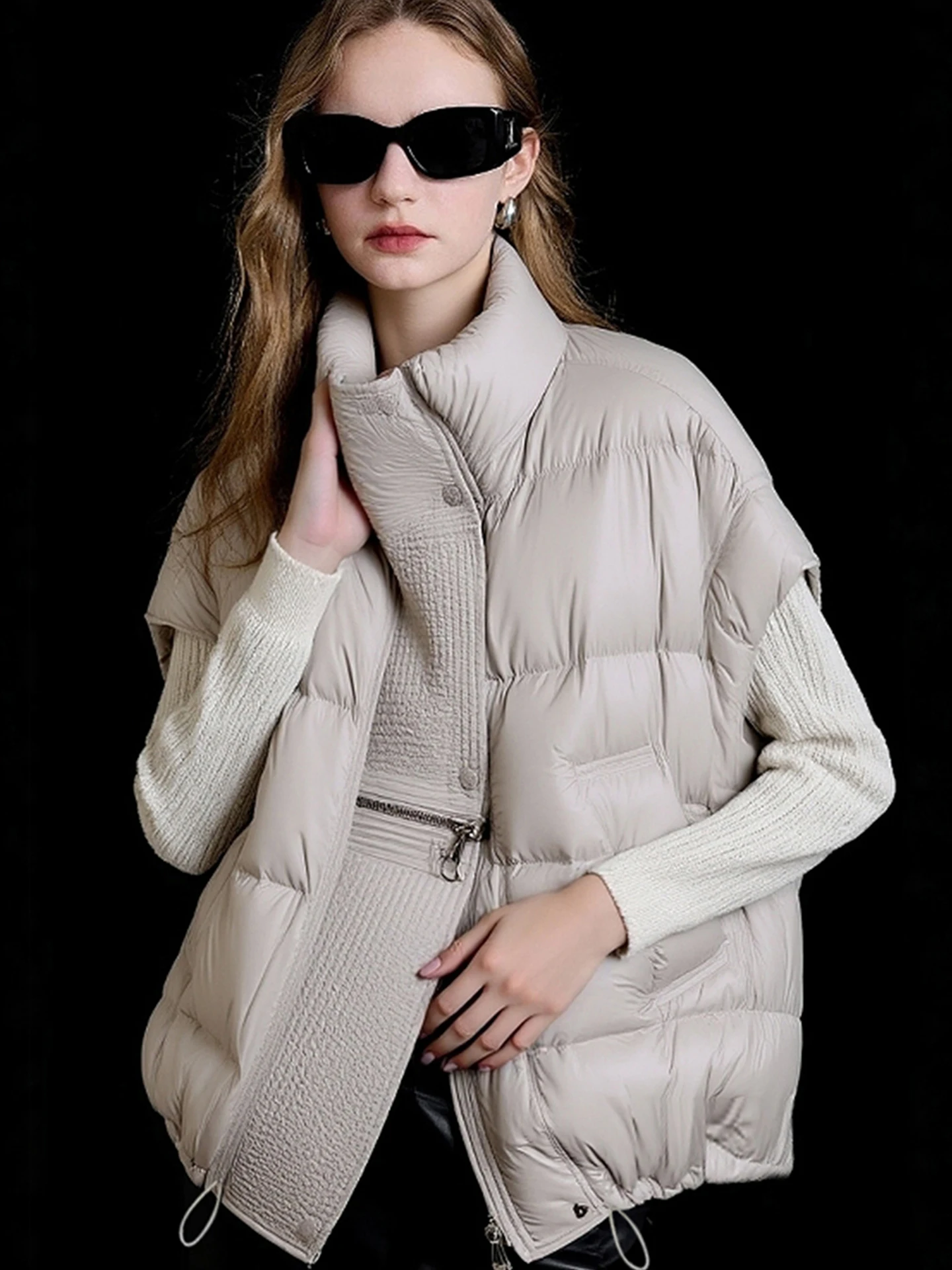 Slimming Design High-End Faion Zipper Vest Cotton Jaet Pure Color Outerwear Top Women's Sle Commute Wind Winter Clothes