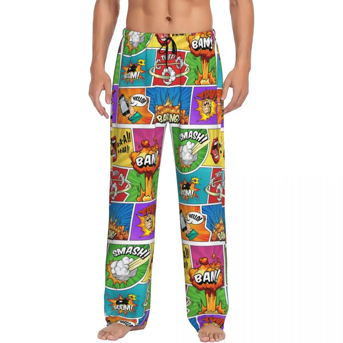 Custom Printed Superhero Comic Book Panels Comicbook Pajama Pants for Men Sleep Sleepwear Bottoms with Pockets