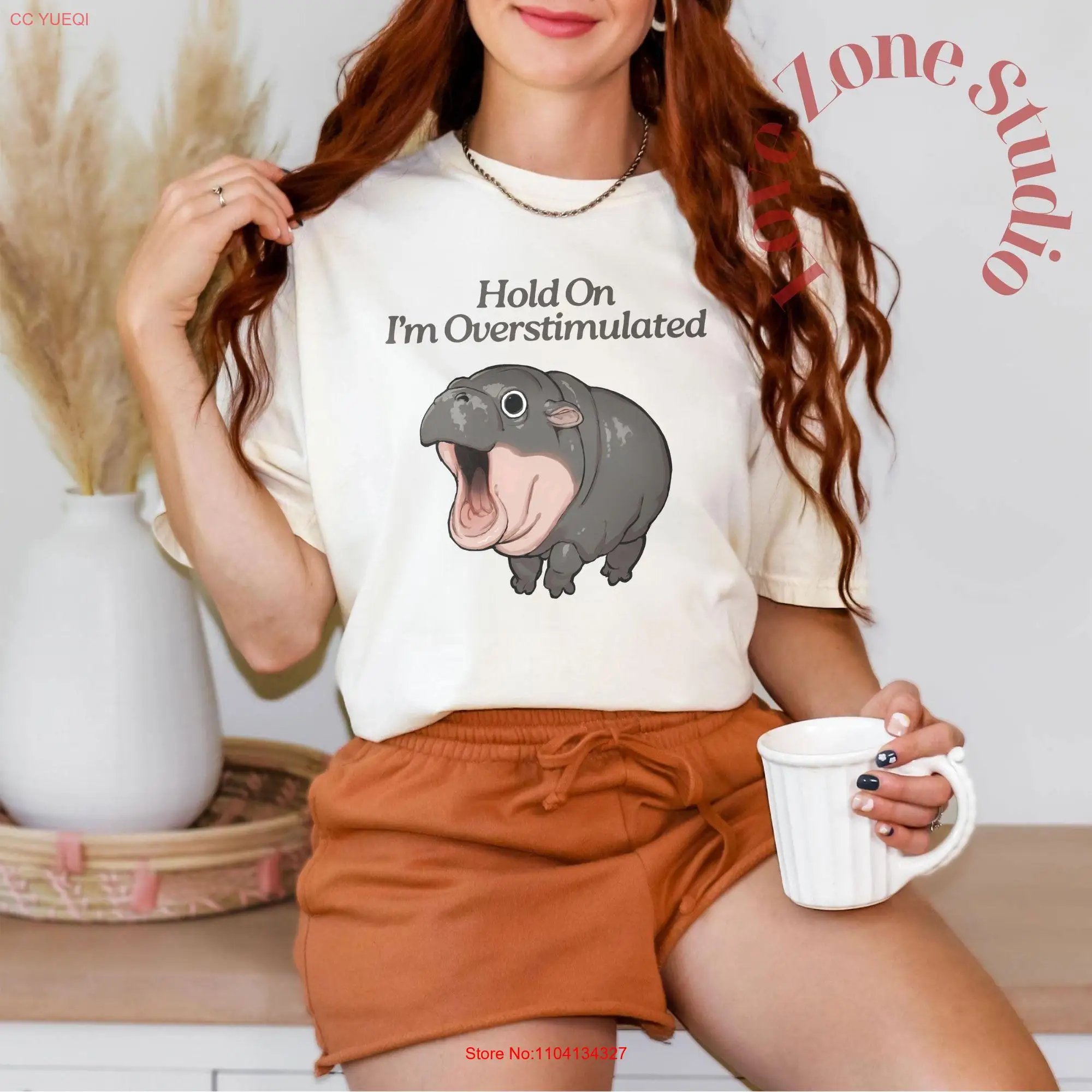 Moo Deng T Shirt Hold On I'm Overstimulated Hippo SweaT Cute Lover long or short sleeves