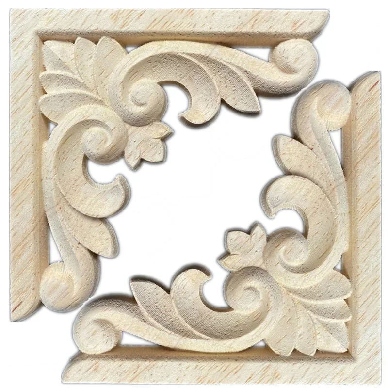 6-15cm Crown Wooden Detal Strip Figurines Crafts Natural Floral Unpainted Wood Carved Corner Appliques Wall Door Furniture Decor