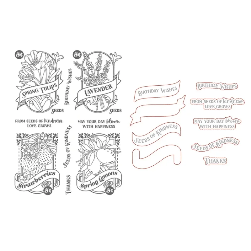 HonB Spring Seeds Of Kindness Clear Stamps and Cutting Dies for New 2022 Scrapbooking Paper Making  Embossing Frame Craft Card