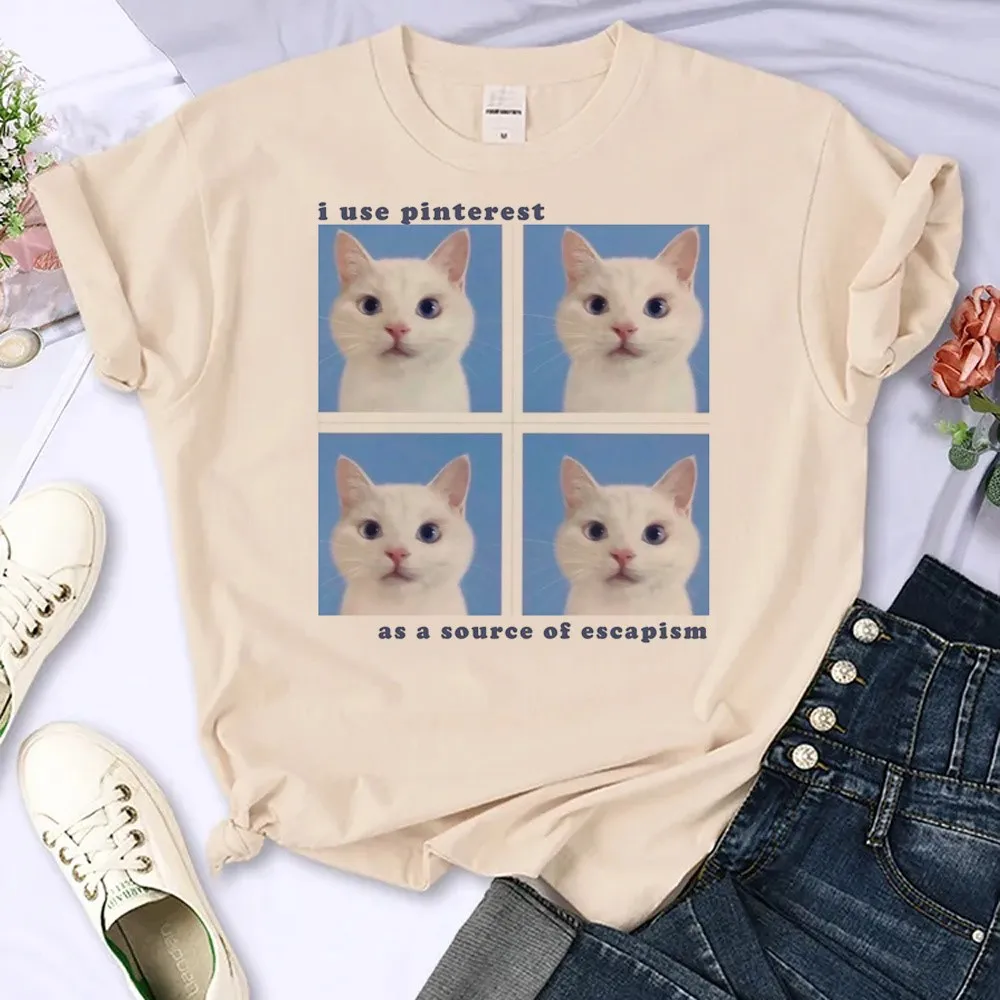 I Use Pinterest As A Source Of Escapism Unisex T-shirts Cat Eating Ice Cream Men Funny Tee Shirts Karma Is Cat Retro Clothing