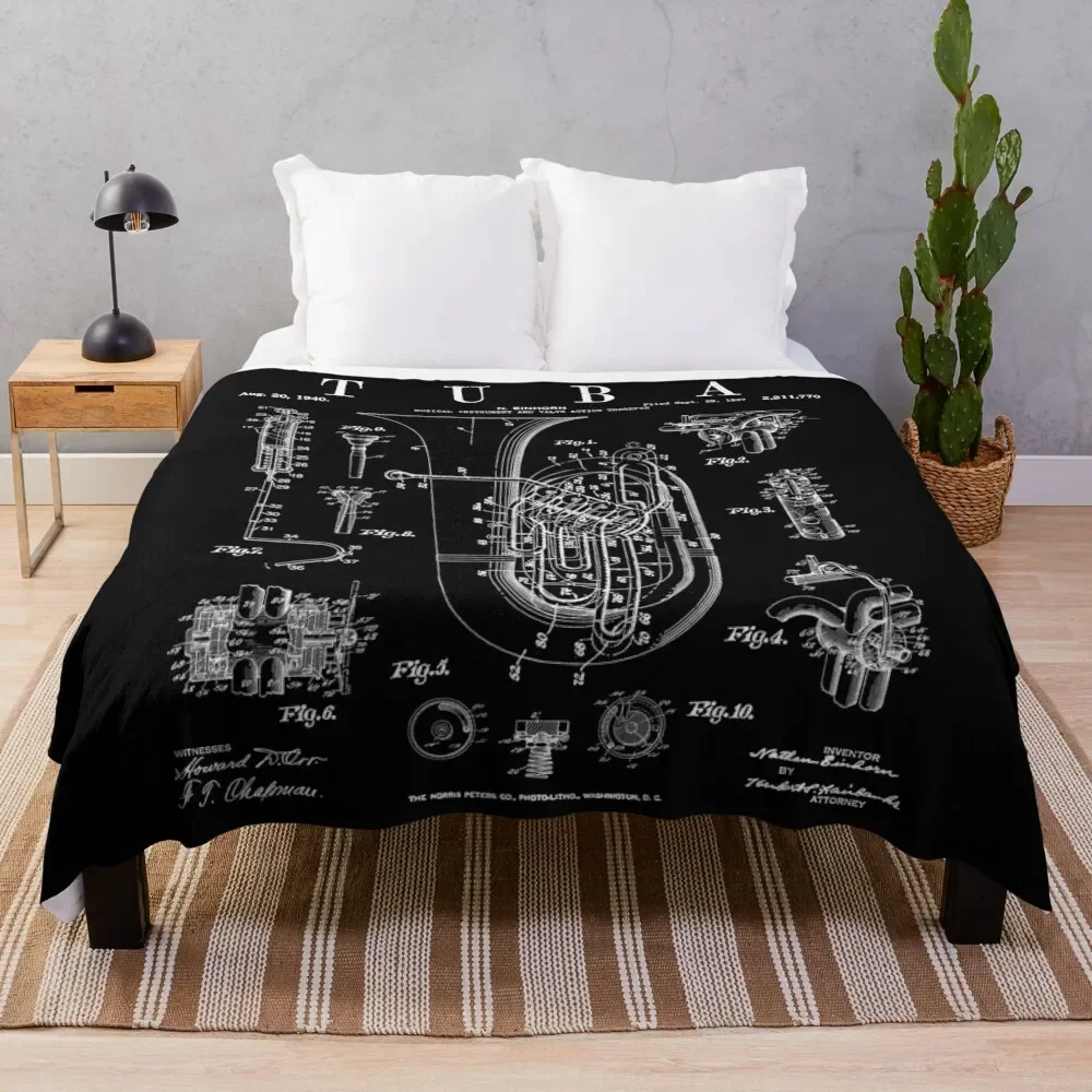 Tuba Vintage Patent Tubaist Tubist Drawing Print Throw Blanket Bed Soft Plaid Blankets