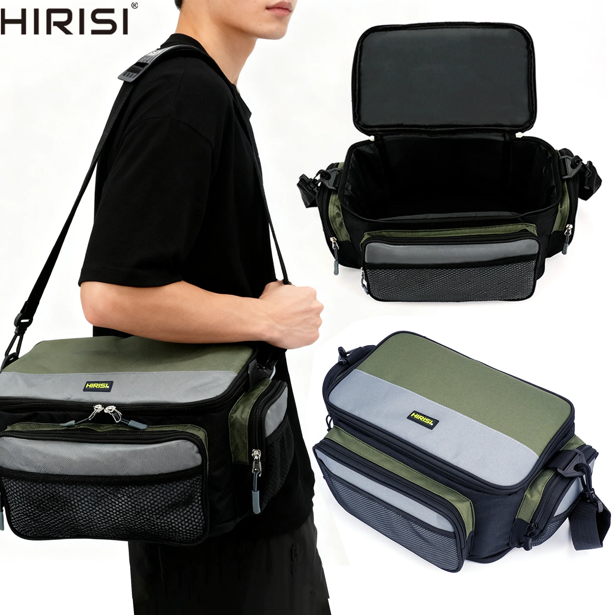 Hirisi W127 grande capacité Oxford sac de matériel de pêche multifonctionnel pêche en plein air sacs à bandoulière moulinet de pêche boîte de rangement d'outils