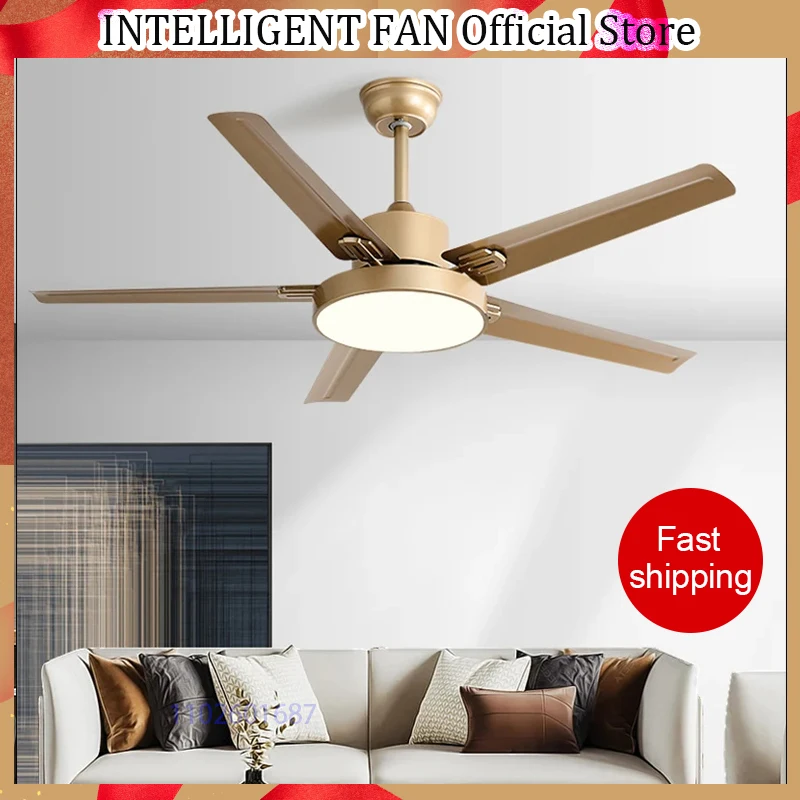 

56Inch 5 Stainless Steel Blade Pure Copper DC 35W Motor Ceiling Fan With 24W LED Light Support Remote Control