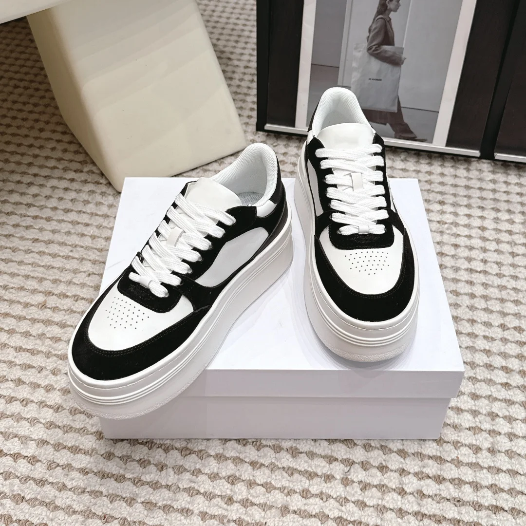 2026 Women Platform Sneakers Genuine Leather Suede Casual Shoes Low Top Lace Up Chunky Sole Fashion Streetwear Trainers Shoes - view 3