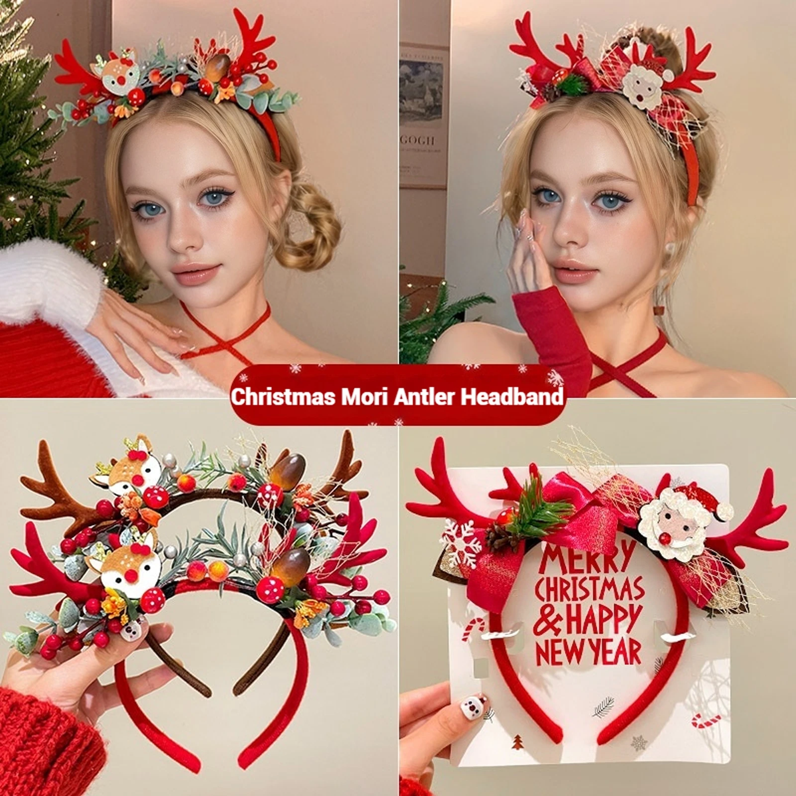 Christmas Headwear Elk Santa Hairband Claus Deer Horn Plush Cute Girl Autumn Winter Headband Hair Band Girl Cute Christmas Gift