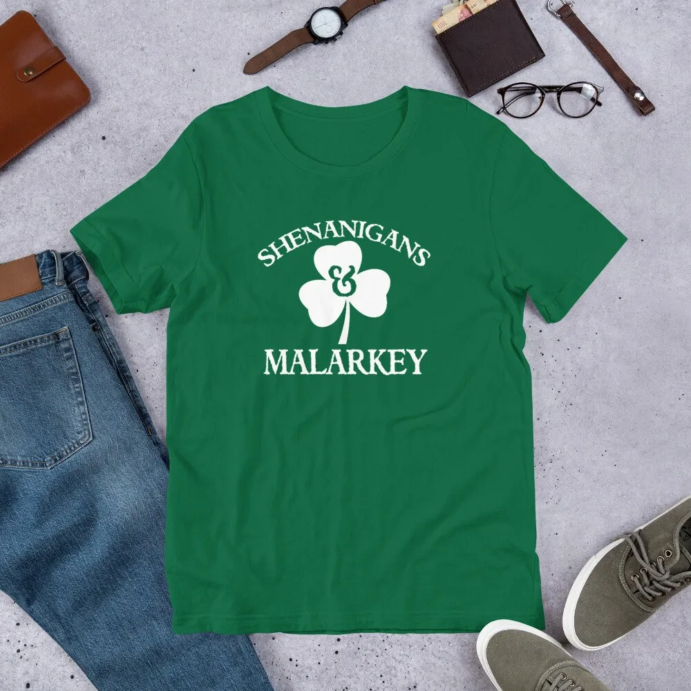 St Patricks day Irish clover shamrock green Shenanigans and malarkey  T Shirt